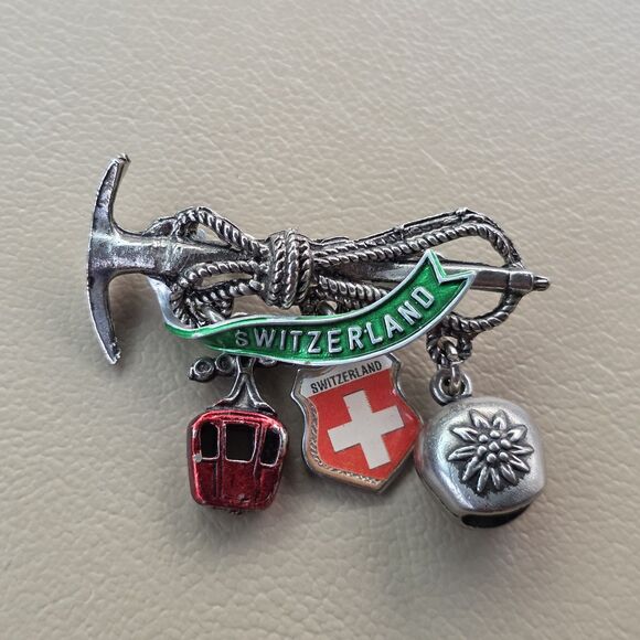Switzerland Hat Lapel Pin  3 Charms Bell First Aid - Picture 3 of 12